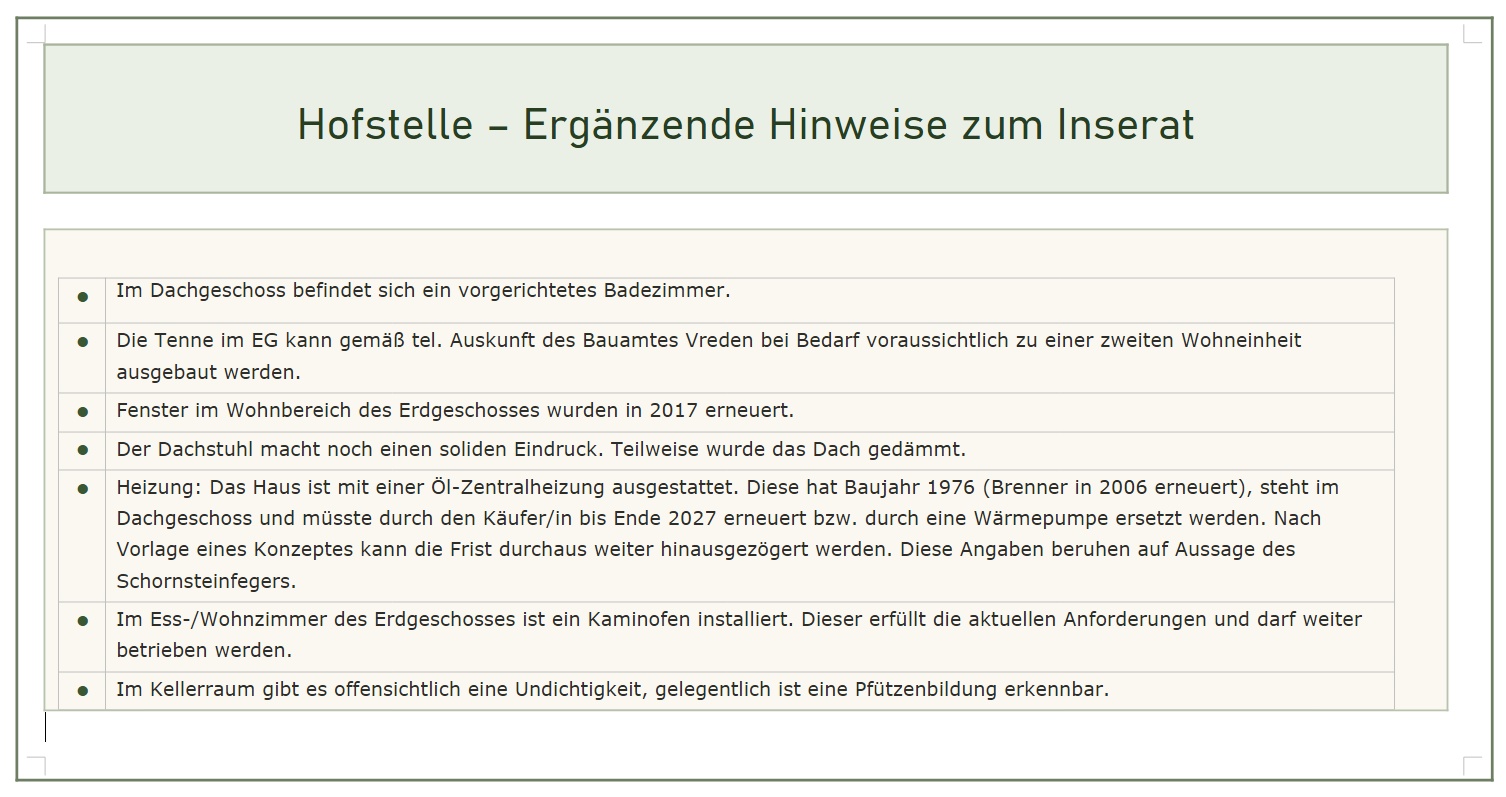 Zusatzmerkmale zur Hofstelle